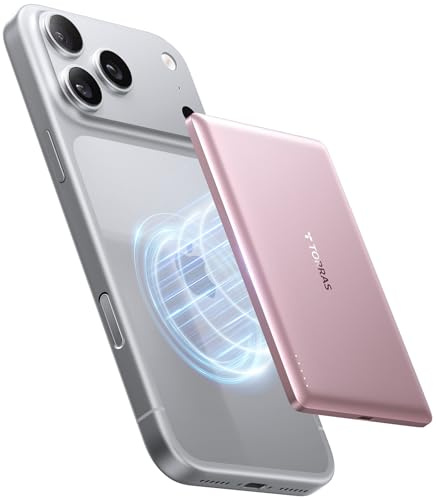 TORRAS MiniMag Slim Powerbank für MagSafe, 5000mAh Magnetische Akku Rosa | 18W Schnellladen, Magnetische Powerbank Klein, Wireless Externe Akkupack mit USB-C-Kabel für iPhone 17 Pro Max/Air/16/15/14