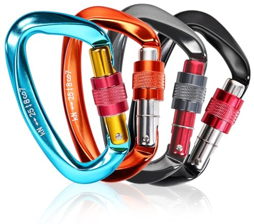 Climbing Carabiner Clips 25KN Auto Locking Heavy Duty Carabiner Clip, Fit for Rock Climbing, Rappelling, Rescue, Hammock, Aerial Work, Camping, Dog Leash etc(4 Packs)