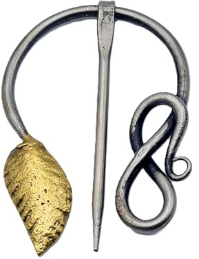 Medeltida brosch | Stålring och nål, mässingblad | Handgjorda vikingafibel LARP | Klädnål stängning| HFRC17x, Default, Rostfritt stål, mässing