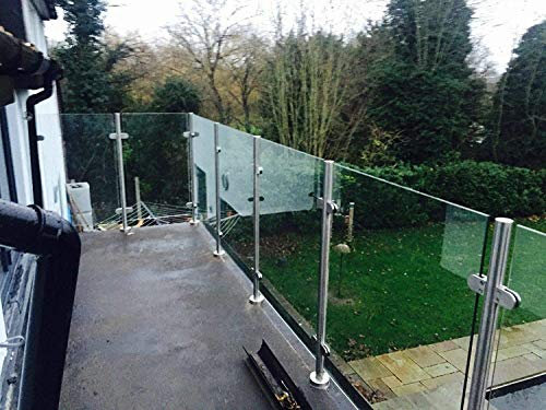 Panneaux en verre trempé de sécurité pour balustrade de 12 mm avec bords polis, poteaux et colliers de serrage (12 mm d'épaisseur, 400 mm x 1000 mm)