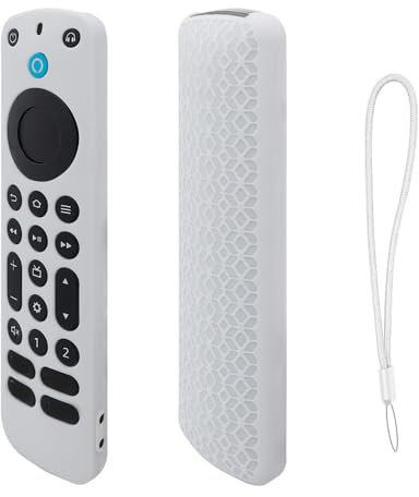 Étui de Protection en Silicone pour Alexa Télécommande Vocale Pro 2022 Version, Housse de Protection Anti-Chocs et Anti-dérapante pour Télécommande avec Lanière (Blanc)