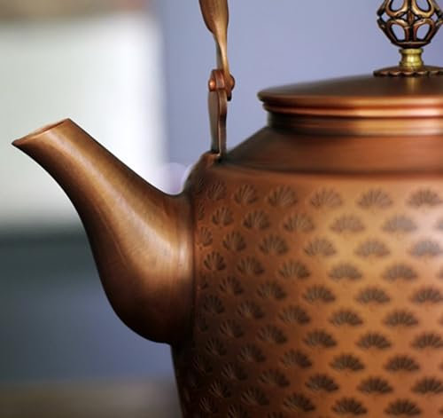 Tetera De Cobre Grueso Macizo Hecha A Mano, 2L Tetera De Estufa, Tetera De Té Vintage, Tetera Hirviendo, Juego De Té, Calentable con Fuego Abierto O Estufa De Cerámica A