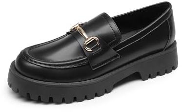 DREAM PAIRS Loafers for Women Platform Chunky Penny Loafer Slip On Casual Dressy Business Shoes with Arch Support,Size 10,Black-Pu,DWUMLS2531