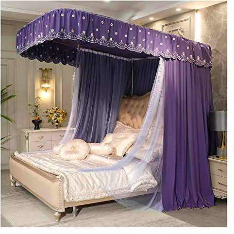 RDWQDGJG Bettvorhang Tagesdecke Prinzessinnen-Bettvorhang Baldachin für S-Bett mit U-förmiger Halterung Bettdekoration 3 Öffnungen für Kingsize-Bett und großes Queensize-Bett (Größe