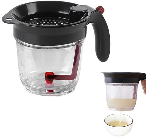 Fetttrennkanne Krug für Saucen, Fettabscheider 1000 ml, ein Taste Pressemitteilungsspender, Einfache Fetttrennung für Saucensaucen und Andere Flüssigkeiten mit Ölkanne