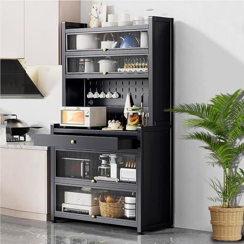 TLLCHYL Mikrowellen-Aufbewahrungsständer, Küchenbäckerregal mit Schublade, Küchenschränke mit Arbeitsplatte, breite Tischplatte, großes Fassungsvermögen (schwarz, 60 cm)