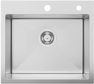 Sofetiy Spüle Küche 50x45 cm Edelstahl, Moderne Einbauspüle Schwarz, Küchenspüle mit 2 Hahnlöchern, Spülbecken für Unterschrank ab 50 cm, Edelstahl SUS 304 inkl. Siphon | Küchenspüle mit 2 Hahnlöchern, Spülbecken für Unterschrank ab 50 cm, Edelstahl SUS 304 inkl. Siphon
