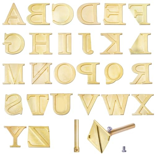GLOBLELAND 1 Set 26 Stück Holzbrennspitzen Sets Heißstempel Werkzeug Mit Großbuchstaben 26 Buchstaben Heißstempel Aus Messing Für Lederbranding DIY Prägung Und Schnitzerei Basteln Holzbrennen