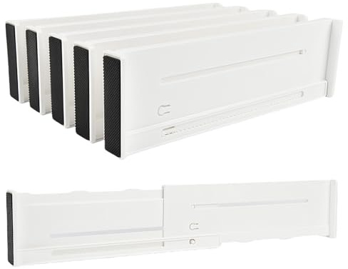 5 Pack Drawer Dividers 3.1 Slim Height Drawer Separators, Non-Slip Plastic Drawer Organizers Expandable 10.6-17.7 for Shallow Drawers,Kitchen & Clothes Storage, Adjustable Office Drawer Divider