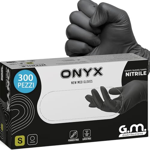 G.M. DISTRIBUZIONE GM 300 Guanti Nitrile Neri S senza polvere, senza lattice, ipoallergenici, Guanti Monouso Nitrile per Tatuatori, Estetisti, Manipolazione degli Alimenti