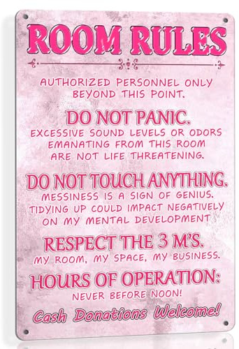 Funny Room Rules Sign Bedroom Door Decor Pink Room Decor For Teen Girls Cute Stuff Fun Room Metal Signs For Teen Girl Cool Preppy Things Decorations For Bedroom Sign