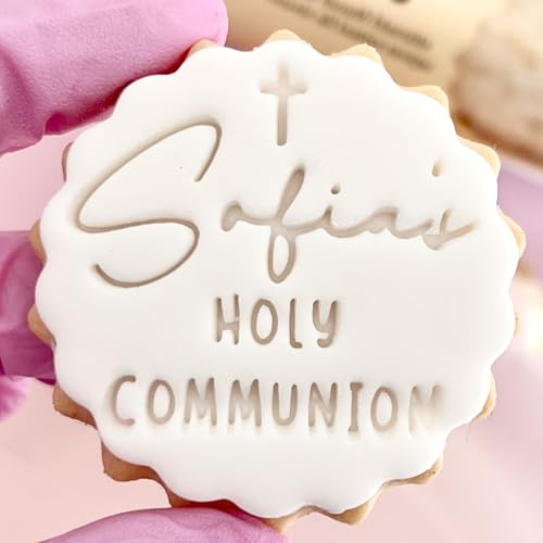 Customised Fondant Stamp Embosser, fits M&S Butter Biscuits Cookies Personalised to Any Name First holy Communion Christening Birthday Party Stencil Marks and Spencers with Free Cutter