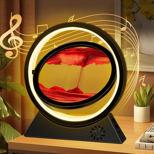 BuzzoXerex Sandbilder Zum Drehen, Fließende Sandmalerei mit LED Licht, Bluetooth Fähig 10 Zoll Bewegende Sandkunst 3D Dynamische Sandbild für Büro Wohnzimmer Schreibtisch (Schwarz-Rot)