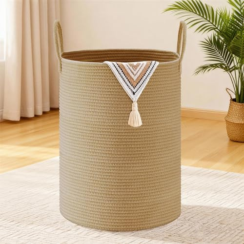MYHOMMATTO Wäschekorb,Aufbewahrungskorb,Geflochten Korb,72L Groß Rund Wäschesammler mit Baumwoll Henkel für Kinderzimmer,Korb für Decken und Spielzeug für Wohnzimmer oder Waschraum,Jute