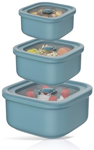 Set di 3 contenitori ermetici per alimenti, contenitori in plastica per alimenti/da asporto, con coperchi ermetici per il vapore, 100% a prova di perdite, senza BPA, sicuri per microonde (verde c)