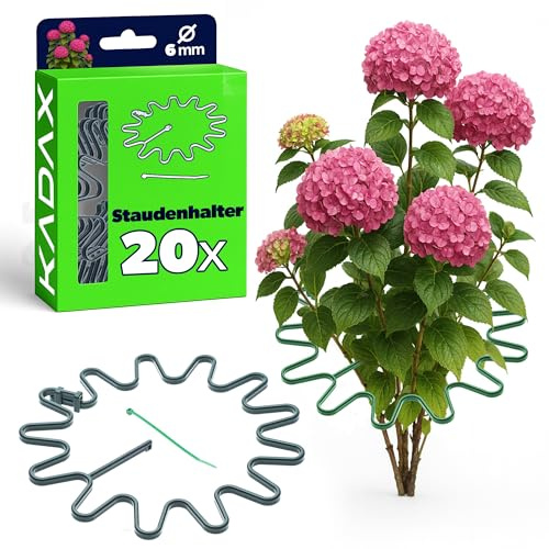 KADAX Lot de 20 supports de plantes ronds de 21 cm de diamètre avec serre-câbles, support d'hortensia en plastique, support pour plantes pour hortensias, support de fleurs (vert)