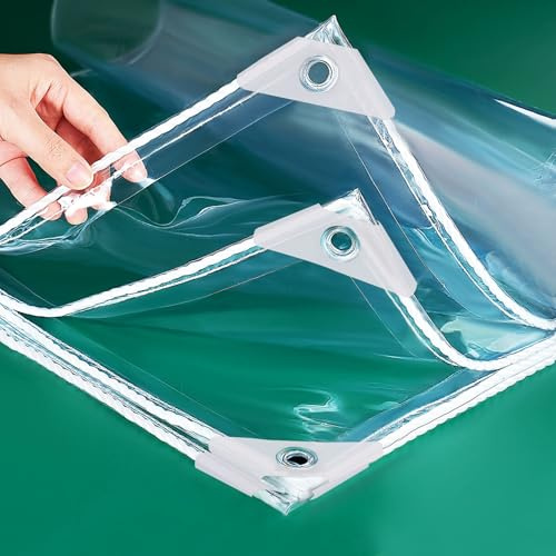 650g/m² Telone Impermeabile per Esterno Giardino - Occhielli ogni 30 cm - Telone Trasparente Protettivo Resistente UV Antipioggia - per Barche Legno Piscina Mobili da Giardino Auto
