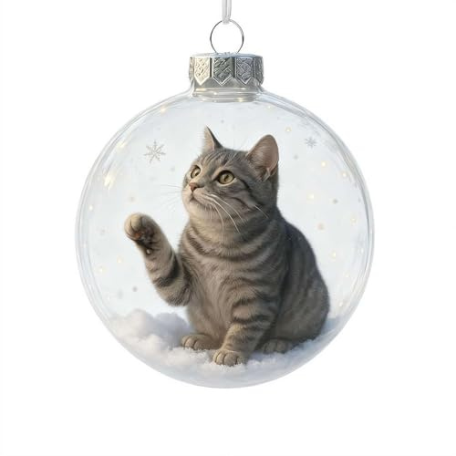 3D Katzen-Weihnachtsornament 2025, bruchsichere Acryl-Katzendekoration mit Glitzer & goldenen Sternen, niedliches Katzen-Figürchen zum Aufhängen, weihnachtliche Dekoration für den Weihnachtsbaum