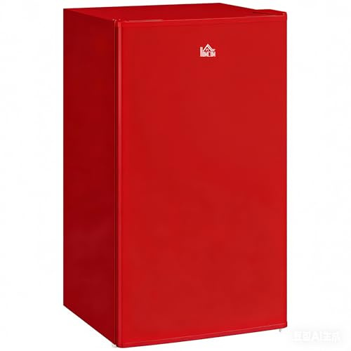 HOMCOM Nevera Pequeña 91 L con Congelador, Mini Frigorífico Silenciosa, Frigorífico Pequeño Bajo Encimera con Temperatura Regulable 5 Niveles, Puerta Reversible y Estantes Ajustables, Rojo
