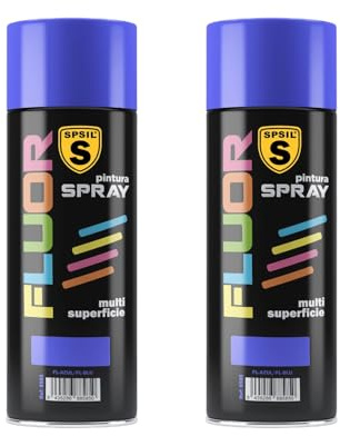 SPSIL Pintura Spray Brillante Azul Fluor(pack of 2) 400ml, Metal Secado RápidoPintura Profesional Interior Exterior, Aplicación Fácil en Madera Plástico, DIY Decoración Muebles Automóviles