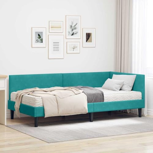 Qnhdfrt Velvet Ecksofa Bett in Türkis 194x94x72 cm, Samt Küchensofa für Schlafzimmer Jugendzimmer Gästeunterkunft, Kompakt Doppelbett mit Kopfteil & Mittelfester Matratze Modernes Design