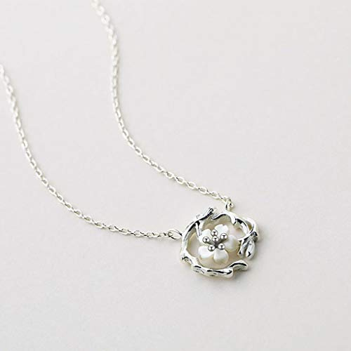Pendentif Colliers Collier de Fleurs de Cerisier pour Femmes en Argent Sterling de Style Chinois élégant Bijoux de Fleurs de Plantes pour Les Femmes de Petite Amie