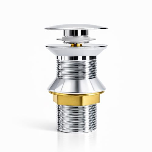 Válvula click clack lavabo Universal – Tapón lavabo click clack Acero Inoxidable Cromado, Desague lavabo Control Agua Óptimo, Valvula lavabo Sin Rebosadero, Instalación Sin Herramientas