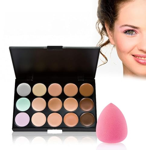 Paleta de Corrector Camuflaje Profesional Kit Base Maquillaje Crema para Ojos y Rostro con Esponja Pincel