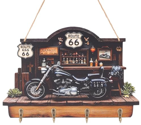 LUMIREX Retro Motorrad Schlüsselkasten Holz, Motorräder Schlüsselablage, Schlüsselhaken mit 4 Haken, Multifunktionales Flur Deko, Schlüsselboard für Wohnzimmer Küche, Home, Schlüssel Aufbewahrung