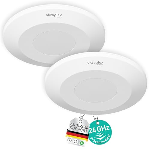 Oktaplex Isa 24 GHz Präsenzmelder Aufputz Weiß | Ultraflach 22mm - 360 Grad Bewegungsmelder zur Anwesenheitserkennung HF Anwesenheitssensor Decke
