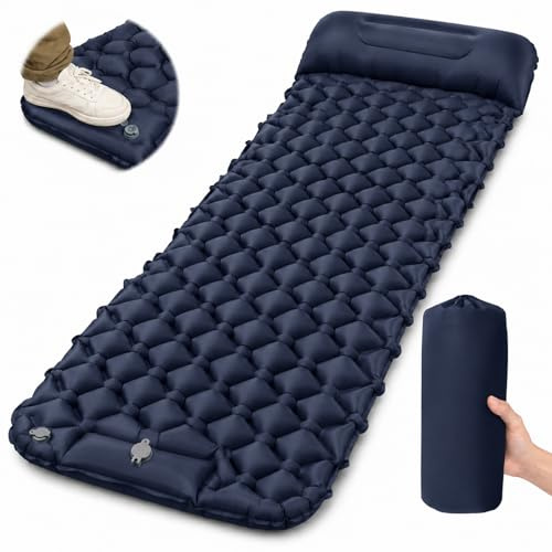 CIYIN Materassino Campeggio, Materassino Autogonfiante, Materasso Gonfiabile Singolo, con Pompa a Pedale, Ultraleggero e Pieghevole, per Escursionismo, Trekking, Tenda, Campeggio (Blu navy)