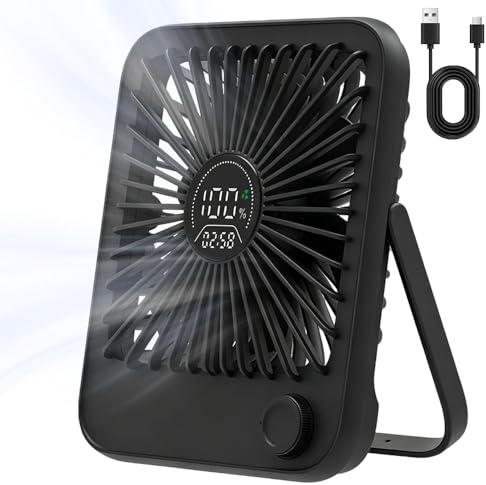 PLLYPE Ventilateur de table très silencieux en continu de 1 à 100, ventilateur de table USB avec affichage LED, batterie 2500 mAh, mini ventilateur portable pour la maison, le bureau, le camping (noir