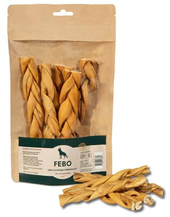 FEBO Getrocknete Geflochtene Pferdehaut für Hunde 500g – aus Deutschland Hypoallergener Kausnack für Allergiker & Sensitive Hunde, Getreidefrei, Proteinreich, Natürlicher Hundesnack