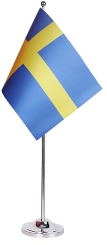 AZ FLAG Bordsflagga Sverige 22x15 cm Bordsbanér Svensk Satin Metallfot