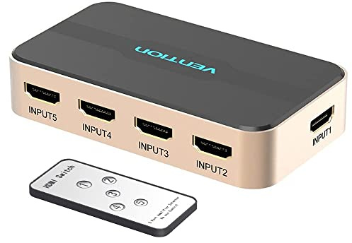 Sélecteur HDMI. Vention Commutateur HDMI 5 Ports 5 entrées 1 Sortie Séparateur Commutateur 4 K 1080 P avec télécommande Infrarouge pour PS3 X Box, câble, Satellite, Lecteur DVD Blu-Ray