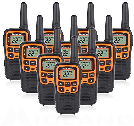 Midland T51VP3 22 Channel FRS Walkie Talkie - Up to 28 Mile Range Two-Way Radio - Orange/Black (Pack of 10)