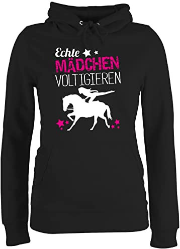 Pullover Damen Hoodie Frauen - Pferde - Echte Mädchen voltigieren - S - Schwarz - pferdepullies reitoberteil pferdeliebhaber volti pulli pferdepullis pferdepulloverdamen sprüche pferd horses