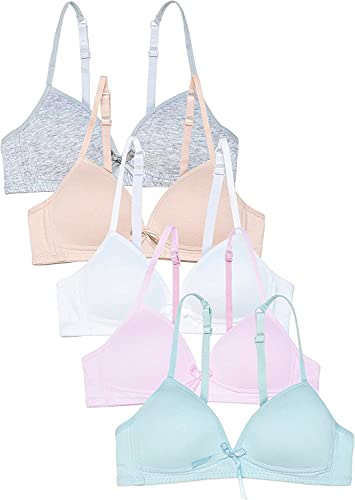 Channo Reggiseno Ragazze Cotone Top Basic Senza Ferretti Tinta Unita Bretelle Regolabili Coppa A, Confezione da 5, in Tinta Unita, 1A