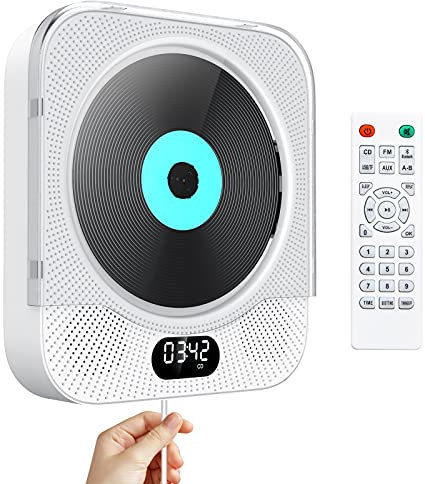 CD Player Wandmontage Bluetooth, Gueray Tragbarer CD Player HiFi Lautsprecher Fernbedienung LED-Display Unterstützt FM-Radio USB-Player