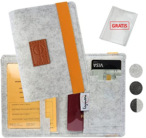 leymoon - Set Impfpass Hülle aus hochwertigem Filz perfekt zum Schutz von Impfausweis und Reisepass. Geeignet für Kinder und Erwachsene.(93 mm x 130 mm (Impfpasshülle GRAU) …