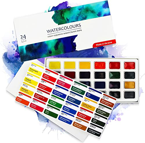 7 Artists Aquarellfarben Set – 24 x Näpfchen Rosa Studio Aquarell | Professionelle Aquarell Set | Hochwertig Künstler Aquarellkasten | Aquarellfarbe Wasserfarben