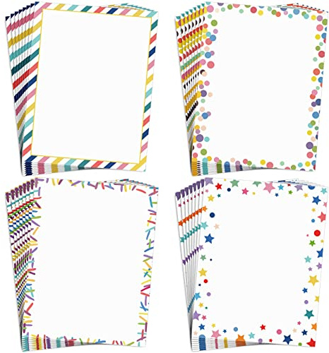 Whaline 80 Sheets Colorful Stationery Letterhead Paper Rainbow Star Stripe Dot Letter Writing Paper for Birthday Invitation Greeting Cards Office Printing, 8.5 x 11 Inch, Double Sided