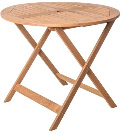 LOLAhome Mesa Exterior Redonda diámetro 90cm, Madera Acacia, Plegable, Kate