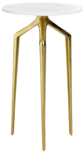 Beliani Beistelltisch Marmor weiß mit goldenen Füßen rund ø 30cm dreibeinig Modern Tilpa