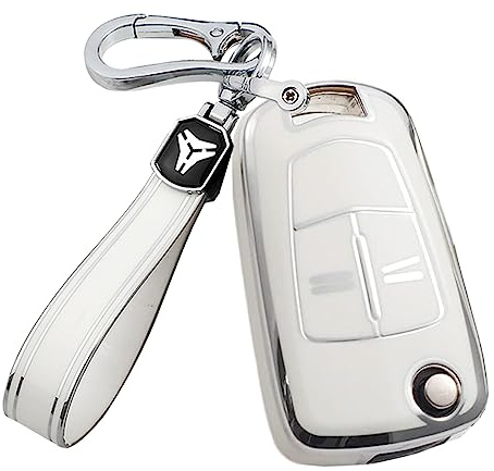 KUNIO Schlüsselhülle Passt für Vauxhall Passt für Opel Astra J Corsa D Insignia Vectra C Zafira L778 Autoschlüssel Hülle TPU Klappschlüssel Cover Schlüsselanhänger B Weiß