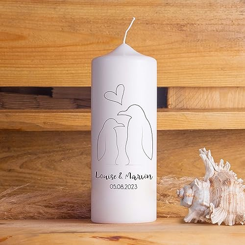 Hochzeitskerze | Pinguine | 15-30 cm Höhe | Traukerze | Personalisierte Kerze (Größe: 15 cm, Kerzenfuß: Ohne Strick/Dip)