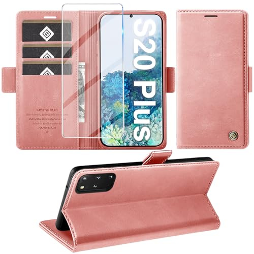 Giyer Handyhülle für Samsung Galaxy S20 Plus Hülle mit Displayschutzfolie, Schutzhülle Galaxy S20 Plus PU Leder Wallet Flip Case Standfunktion Kartenfach Klapphülle für Samsung S20 Plus Cover (Rosa)