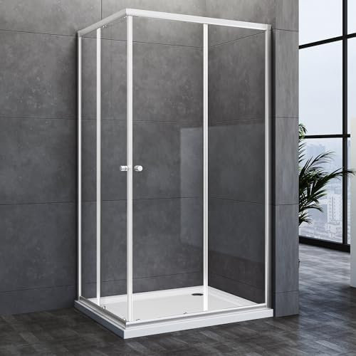 Goezes Duschkabine Eckeinstieg 90x100 cm Schiebetür Duschabtrennung, Glas Eckeinstieg Duschkabine 100 x 90 cm Schiebetüren Eckdusche aus 6mm ESG Sicherheitsglas, Dusche Duschwand Höhe: 185cm