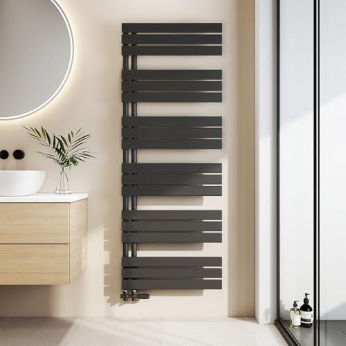 EMKE Badheizkörper Flach 1599x600 mm, Handtuchheizkörper mit Seitenanschluss, Effizienter Handtuchwärmer Handtuchtrockner Heizkörper für Bad, Schwarz, 958W