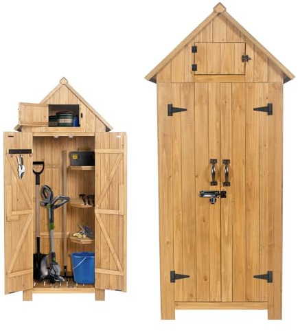 Wooden Outdoor Storage Shed with Double Doors,70” Tall Waterproof Storage Shed with Lock,Sheds & Outdoor Storage with Windproof Tipping for Deck,Backyard Garden and Yard